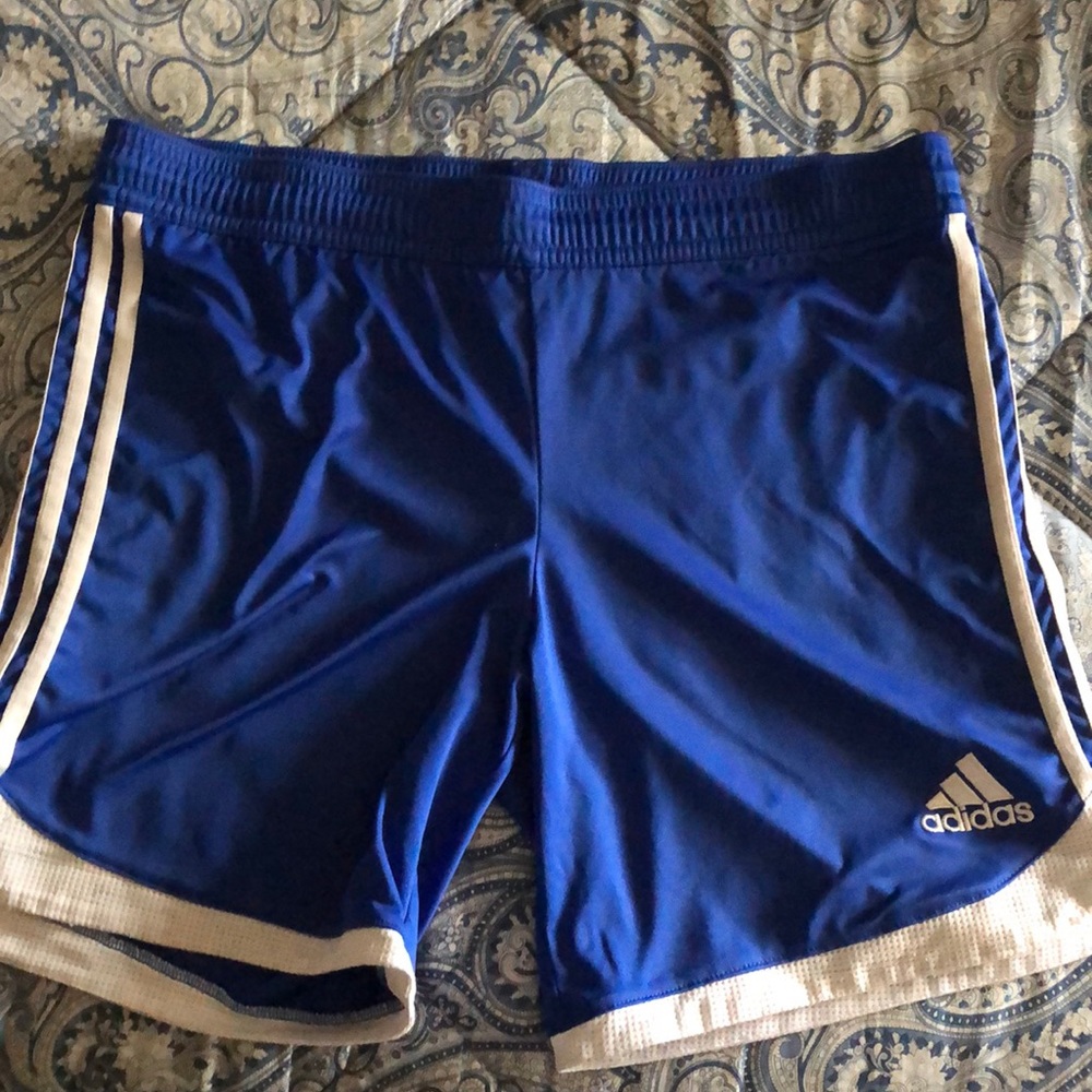 Adidas three stripe blue shorts